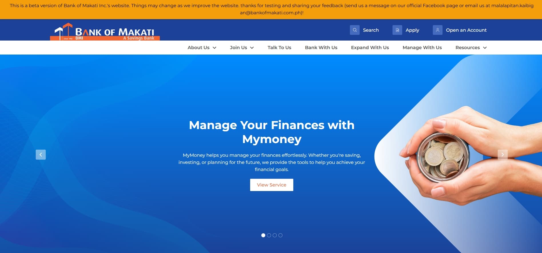 Screenshot of the Bank of Makati website homepage