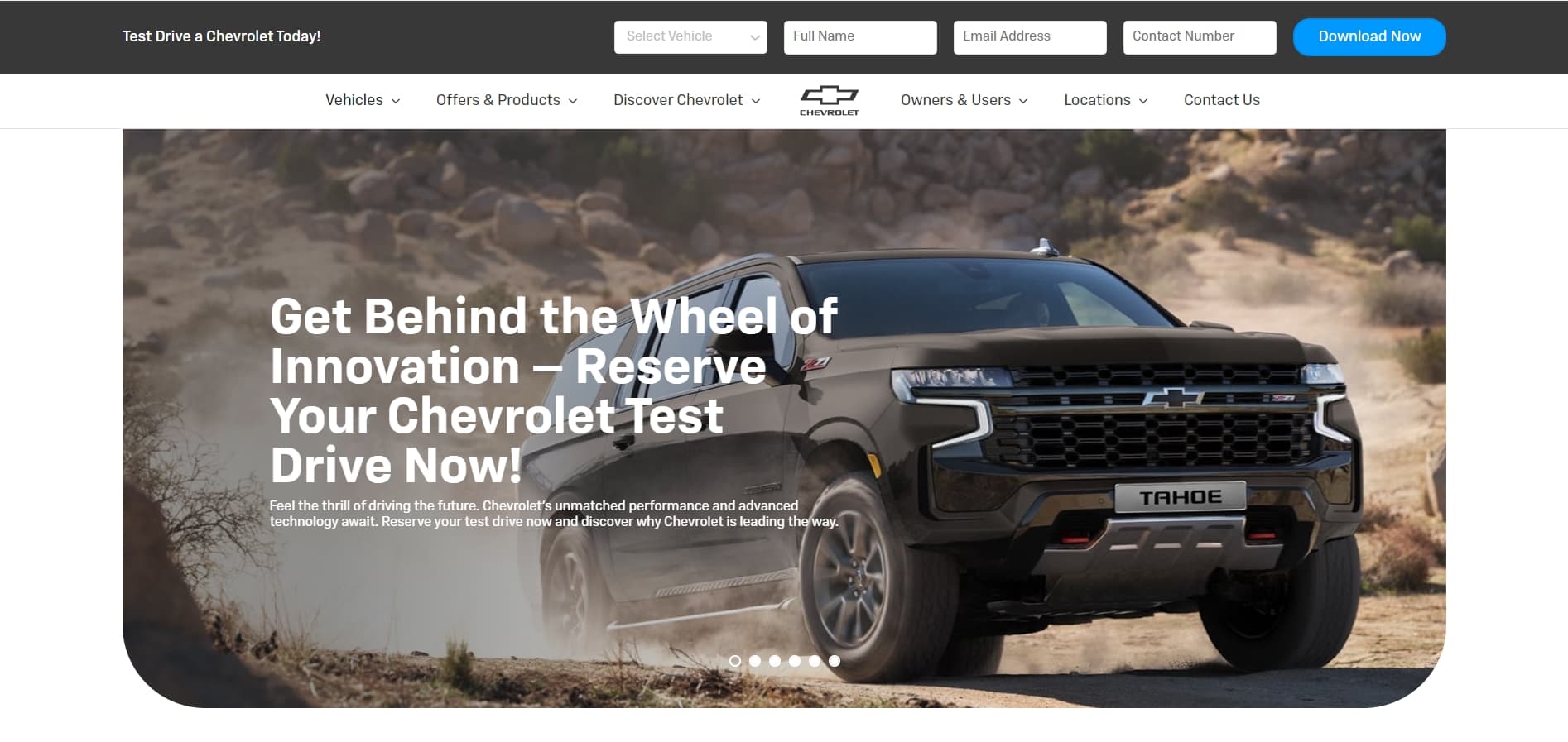 Screenshot of the Chevrolet Philippines website homepage