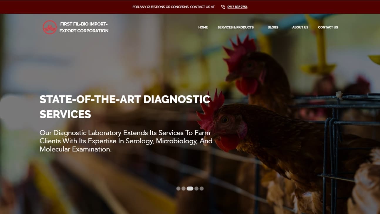 Screenshot of the First Fil-Bio website homepage
