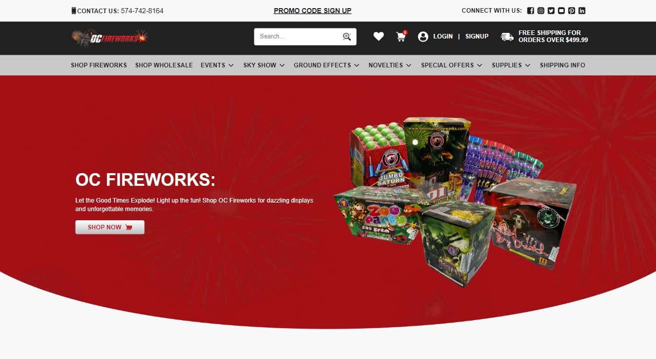 Screenshot of the Ocfireworks website homepage
