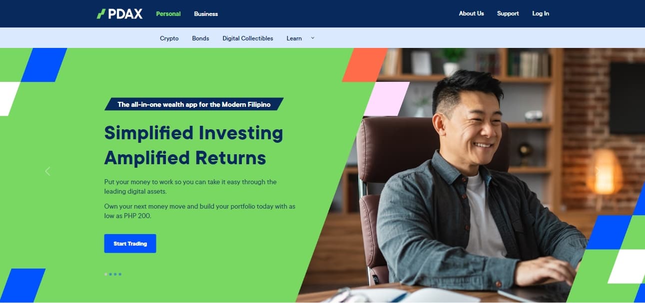 Screenshot of the PDAX website homepage